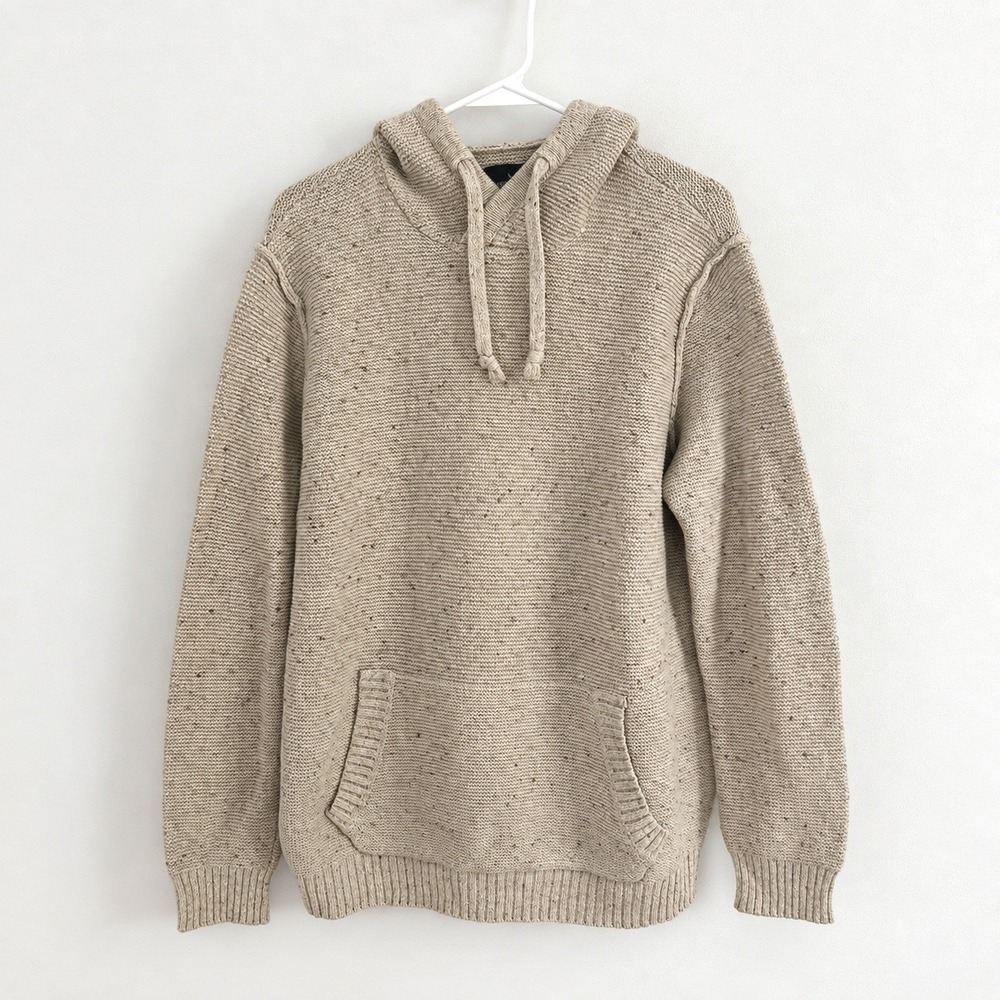 American Eagle Mens Beige Speckled Sweater Hoodie Kangaroo Pocket Large Tall